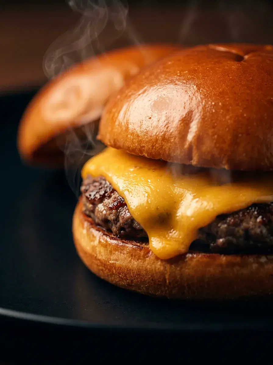 Classic Smash recién hecha: carne smasheada y queso americano derretido en pan brioche